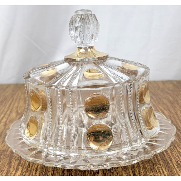 Antique Famous Gold by Co-Operative Flint EAPG Clear Butter Cover Dish 1880S - Picture 1 of 12